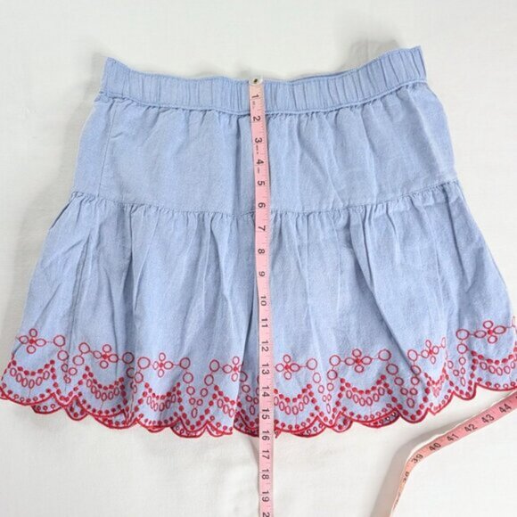 Vineyard Vines Blue Chambray Red Scalloped Eyelet Embroidered Tiered Mini Skirt - Picture 3 of 7
